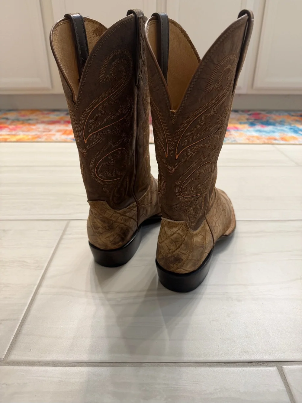 Lucchese Brown Genuine Exotic Leather Western Boots - Picture 3 of 4